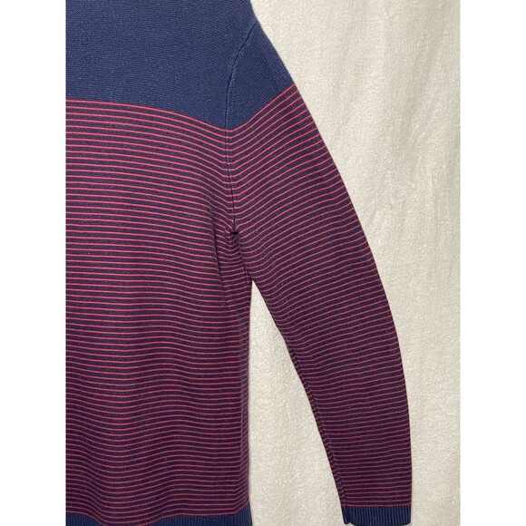 Talbots Sweater Womens Red Blue Striped Pullover Knit Cotton Blend Zipper Large - Picture 7 of 10
